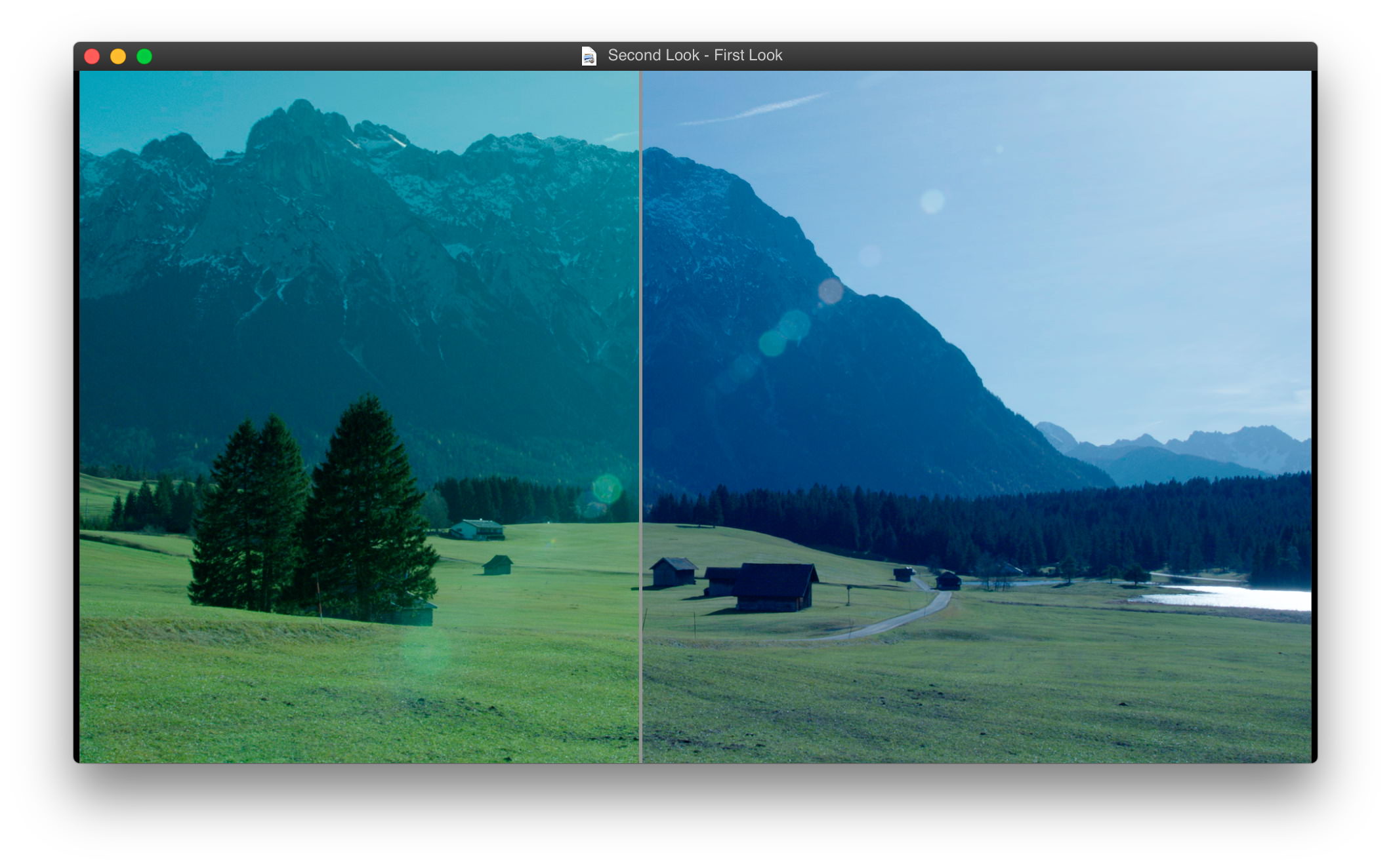 图3：Livegrade的图像浏览器以分屏形式显示一张参考图像。